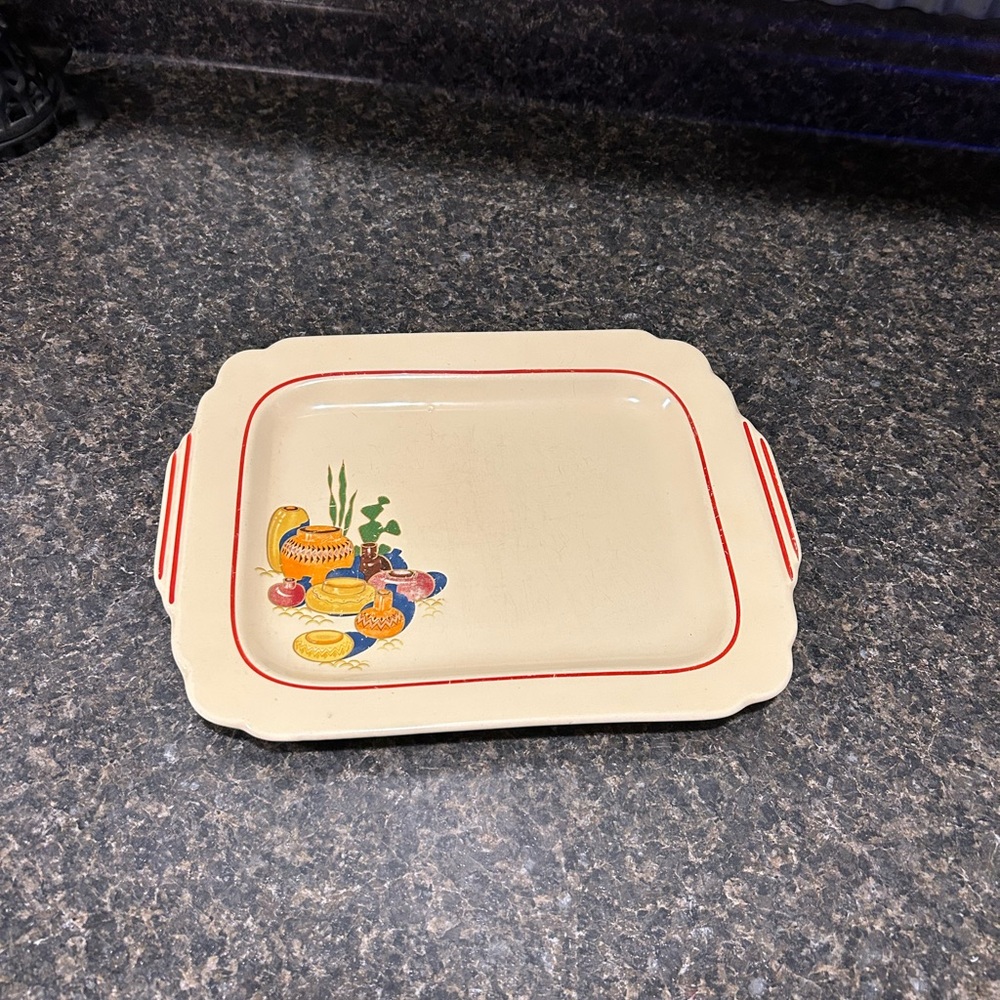 Vintage Homer Laughlin Mexicana Platter Hand painted . Rare piece. Southwestern